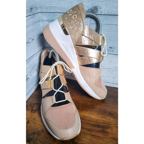 Michael Kors Gold Leather Lizard Wedge Trainers size 8.5 - Picture 1 of 7